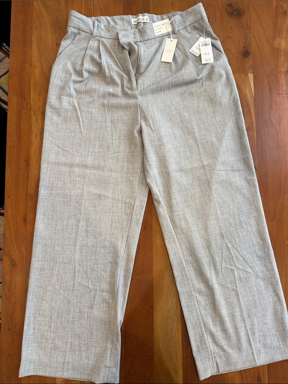 NWT Abercrombie & Fitch A&F Sloane Tailored Wide Leg Pant in Grey - Picture 5 of 7